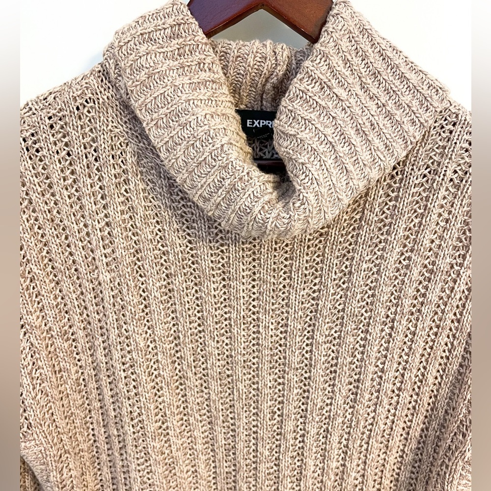 Express tan knit cowl neck sweater - Picture 2 of 6